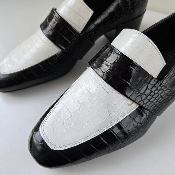 Freda Salvador NEW Rock Mid Heel Loafer Crocodile Emboss Leather Shoes Women 7.5 - Picture 5 of 13